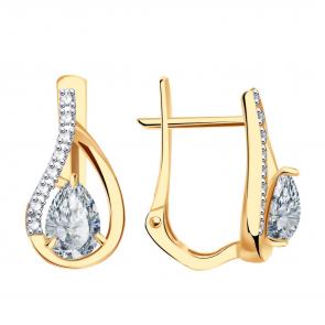Золотые серьги ТД Эстет с фианитом 01С115946 фото