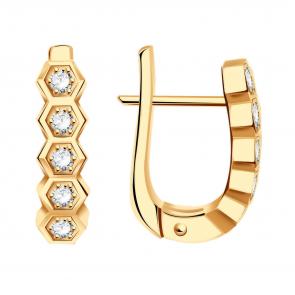 Золотые серьги ТД Эстет с фианитом 01С116538 фото
