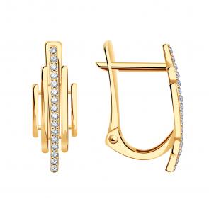 Золотые серьги ТД Эстет с фианитом 01С117633 фото