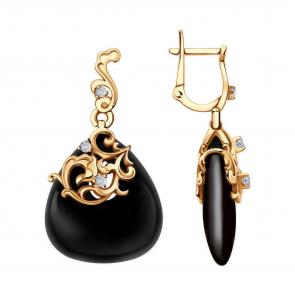 Золотые серьги ТД Эстет с фианитом и агатом 01С416181-1 фото