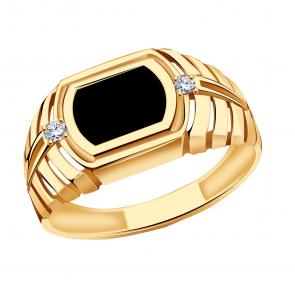 Золотое кольцо ТД Эстет с фианитом и агатом 01Т4111708-1 фото