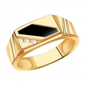 Золотое кольцо ТД Эстет с фианитом и агатом 01Т411653-1 фото