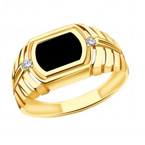 Кольцо из лимонного золота ТД Эстет с фианитом и агатом 01Т4311708-1 фото