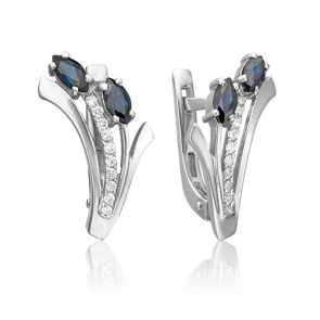 Серьги из белого золота Platina с бриллиантом и сапфиром 02-0068-00-105-1120-30 фото