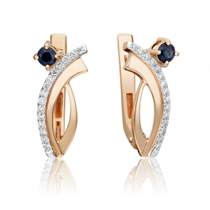 Золотые серьги Platina с бриллиантом и сапфиром 02-0069-00-105-1110-30 фото