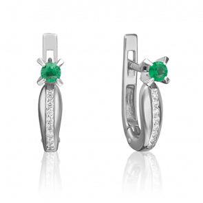 Серьги из белого золота Platina с бриллиантом и изумрудом 02-0078-00-106-1120-30 фото