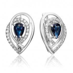 Серьги из белого золота Platina с бриллиантом и сапфиром 02-0101-00-105-1120-30 фото