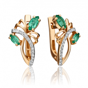 Золотые серьги Platina с бриллиантом и изумрудом 02-0131-00-106-1110-30 фото