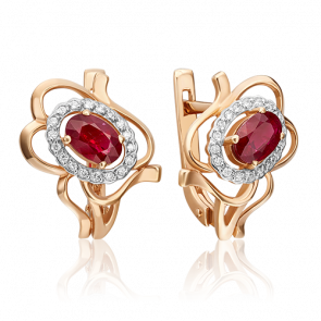 Золотые серьги Platina с бриллиантом и рубином 02-0160-00-107-1110-30 фото