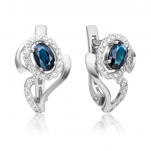 Серьги из белого золота Platina с бриллиантом и сапфиром 02-0166-00-105-1120-30 фото