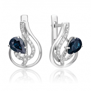 Серьги из белого золота Platina с бриллиантом и сапфиром 02-0170-00-105-1120-30 фото