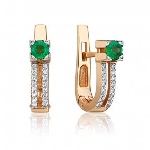 Золотые серьги Platina с бриллиантом и изумрудом 02-0199-00-106-1110-30 фото