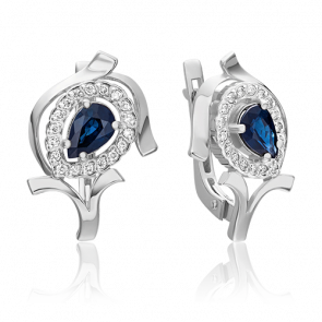 Серьги из белого золота Platina с бриллиантом и сапфиром 02-0212-00-105-1120-30 фото