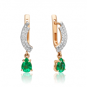 Золотые серьги Platina с бриллиантом и изумрудом 02-0233-00-106-1110-30 фото