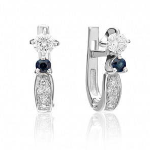 Серьги из белого золота Platina с бриллиантом и сапфиром 02-0238-00-105-1120-30 фото