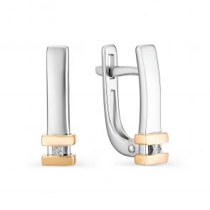 Серебряные серьги АЛЬКОР с золотой накладкой и бриллиантом 02-0259/000Б-00 фото