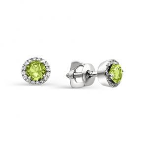 Серебряные серьги АЛЬКОР с фианитом и хризолитом 02-0293/00ХР-00 фото