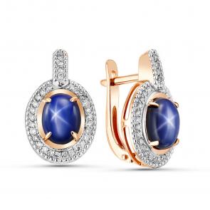 Золотые серьги ERA Jewellery с бриллиантом и звездчатым гидротермальным сапфиром 02-02971-01-063-01-01 фото