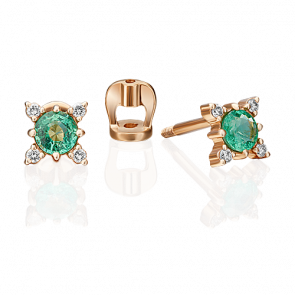 Золотые серьги Platina с бриллиантом и изумрудом 02-0299-00-106-1110-30 фото