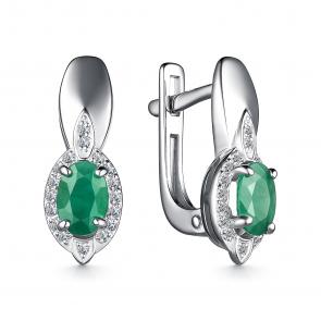 Серебряные серьги АЛЬКОР с фианитом и изумрудом 02-0367/000И-00 фото