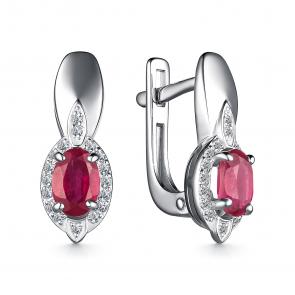 Серебряные серьги АЛЬКОР с фианитом и рубином 02-0367/000Р-00 фото