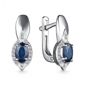 Серебряные серьги АЛЬКОР с фианитом и сапфиром 02-0367/000С-00 фото