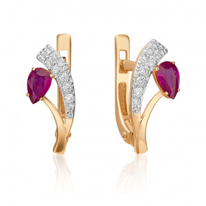 Золотые серьги Platina с бриллиантом и рубином 02-0377-00-107-1110-30 фото