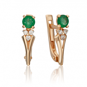 Золотые серьги Platina с бриллиантом и изумрудом 02-0439-00-106-1110-30 фото