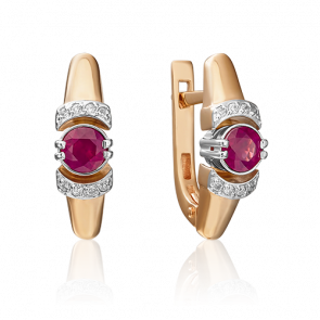 Золотые серьги Platina с бриллиантом и рубином 02-0604-00-107-1110-30 фото