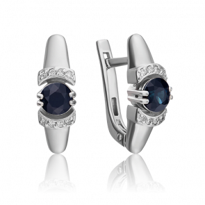 Серьги из белого золота Platina с бриллиантом и сапфиром 02-0605-00-105-1120-30 фото