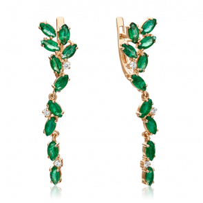 Золотые серьги Platina с бриллиантом и изумрудом 02-0648-00-106-1110-30 фото