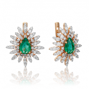 Золотые серьги Platina с бриллиантом и изумрудом 02-0650-00-106-1110-30 фото