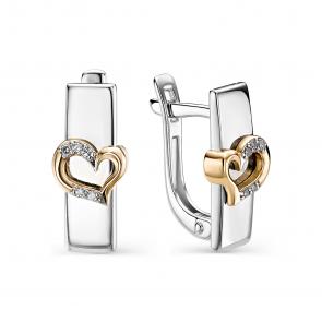 Серебряные серьги АЛЬКОР с золотой накладкой и бриллиантом 02-0656/000Б-00 фото