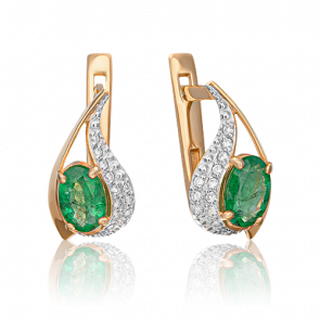 Золотые серьги Platina с бриллиантом и изумрудом 02-0673-00-106-1110-30 фото