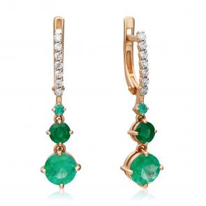 Золотые серьги Platina с бриллиантом и изумрудом 02-0687-00-106-1110-30 фото