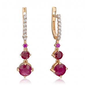 Золотые серьги Platina с бриллиантом и рубином 02-0687-00-107-1110-30 фото