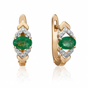 Золотые серьги Platina с бриллиантом и изумрудом 02-0703-00-106-1110-30 фото