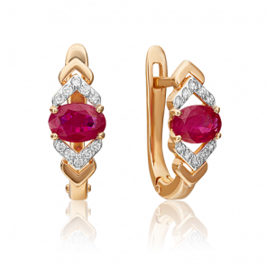 Золотые серьги Platina с бриллиантом и рубином 02-0703-00-107-1110-30 фото