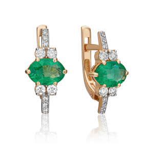 Золотые серьги Platina с бриллиантом и изумрудом 02-0707-00-106-1110-30 фото