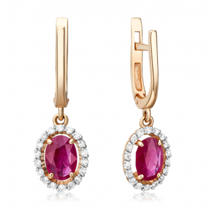 Золотые серьги Platina с бриллиантом и рубином 02-0719-00-107-1110-30 фото