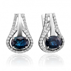 Серьги из белого золота Platina с бриллиантом и сапфиром 02-0726-00-105-1120-30 фото