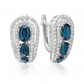 Серьги из белого золота Platina с бриллиантом и сапфиром 02-0740-00-105-1120-30 фото