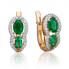 Золотые серьги Platina с бриллиантом и изумрудом 02-0747-00-106-1110-30 фото