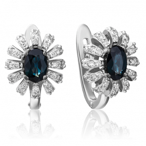 Серьги из белого золота Platina с бриллиантом и сапфиром 02-0756-00-105-1120-30 фото