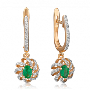 Золотые серьги Platina с бриллиантом и изумрудом 02-0757-00-106-1110-30 фото