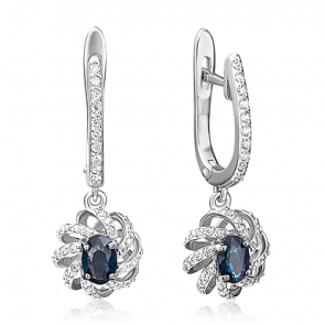 Серьги из белого золота Platina с бриллиантом и сапфиром 02-0758-00-105-1120-30 фото