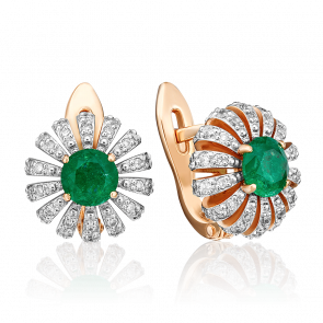 Золотые серьги Platina с бриллиантом и изумрудом 02-0759-00-106-1110-30 фото