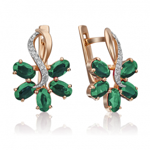 Золотые серьги Platina с бриллиантом и изумрудом 02-0769-00-106-1110-30 фото