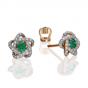 Золотые серьги Platina с бриллиантом и изумрудом 02-0775-00-106-1110-30 фото