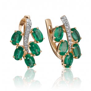 Золотые серьги Platina с бриллиантом и изумрудом 02-0789-00-106-1110-30 фото